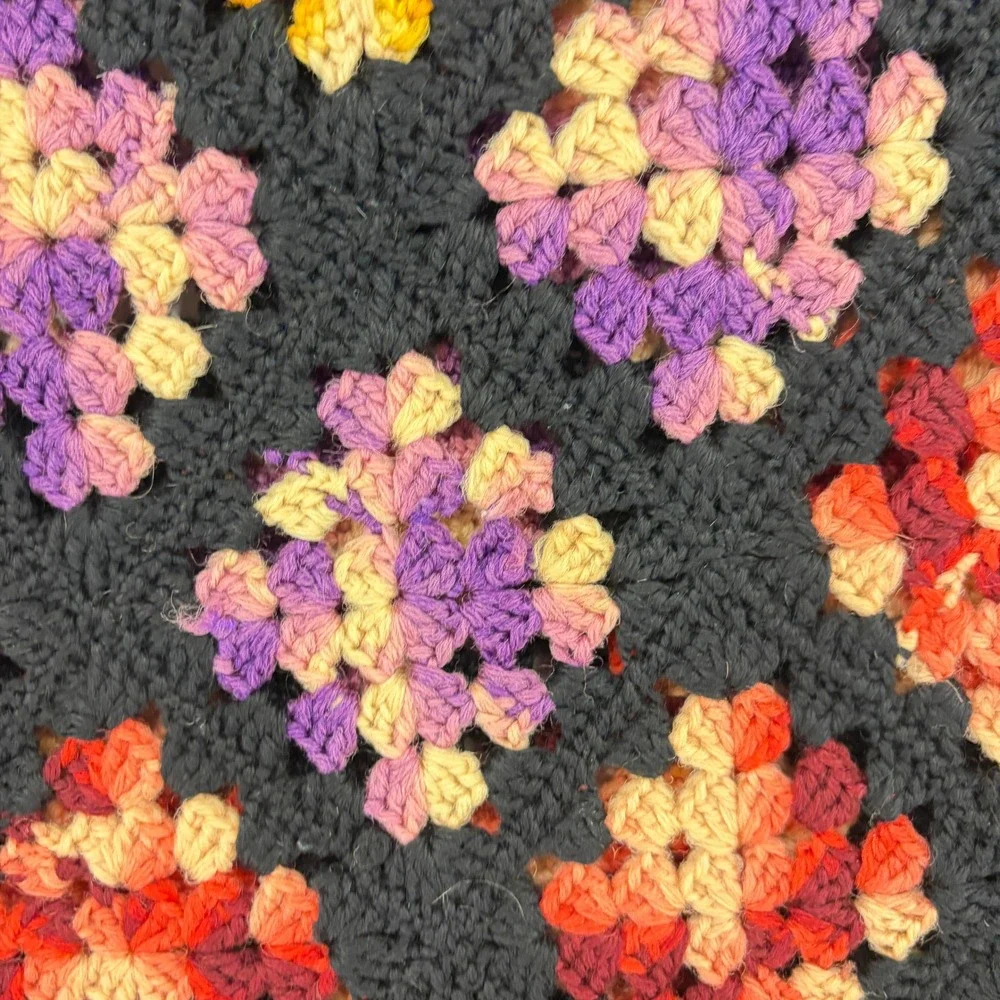 Vintage Handmade Granny Square Colorful Crochet Afghan 66